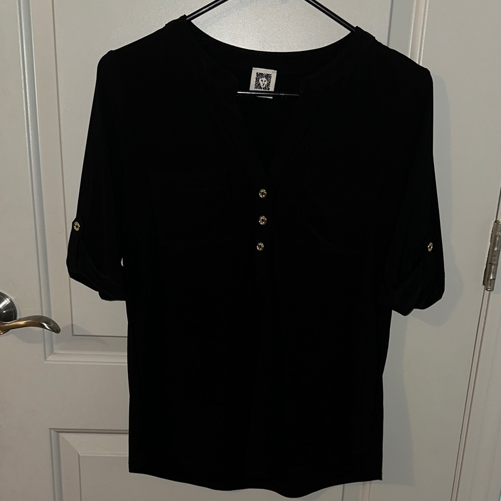 Anne Klein Black Blouse with Gold Buttons